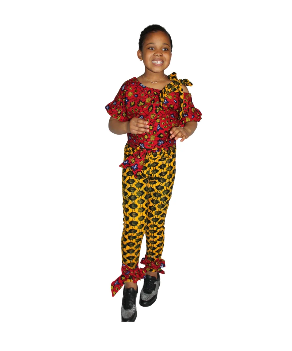 2ps Trendy and Stylish Flashdance Tie Crop Top and Pant Set Ankara Outfit for mums