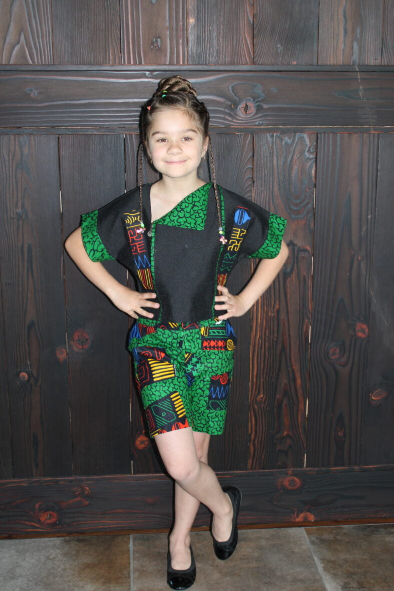 2pcs Girl’s cut-together Sleeves Ashioke Patchwork Ankara Short Set – Matching Outfits for Siblings