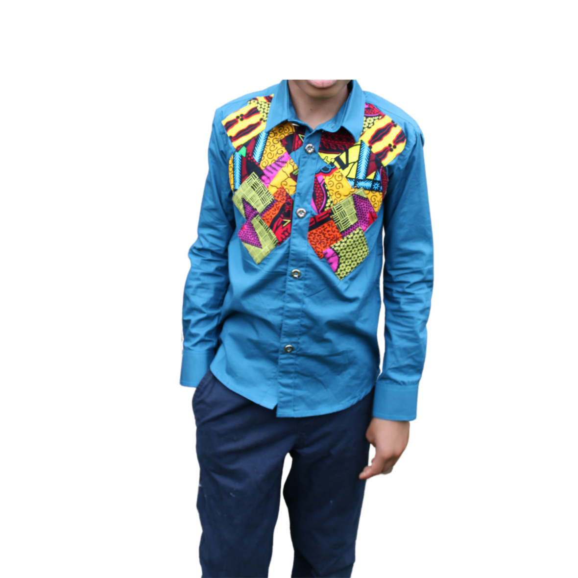 Ankara Chest Patchwork Dress Shirt For Men and Boys