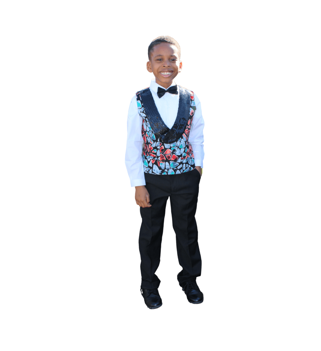 Boys Sequin Ankara Tuxedo Vest