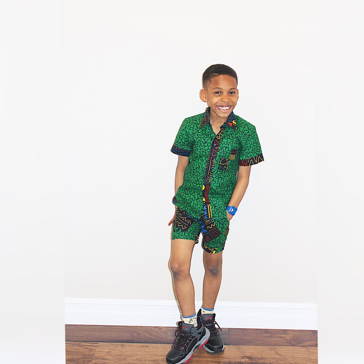 2pcs Boys Ankara Print Patchwork Short Set