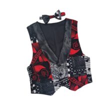 Boys Satin Ankara Tuxedo Vest with Bow Tie