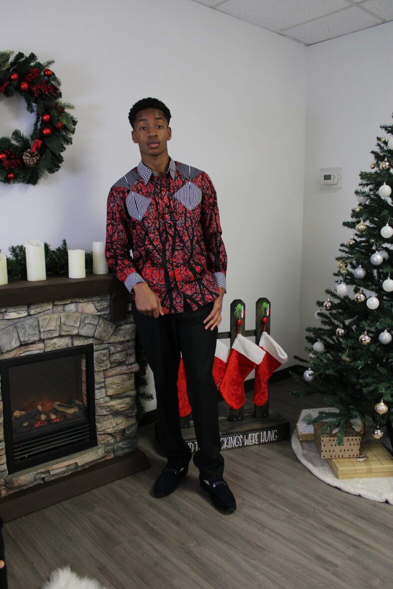 Boys and Men Red Tree Patchwork Ankara Shirt