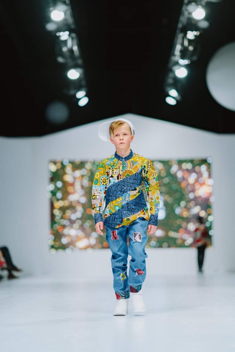 Boys Diagonal colorblock collarless designed Ankara Shirt