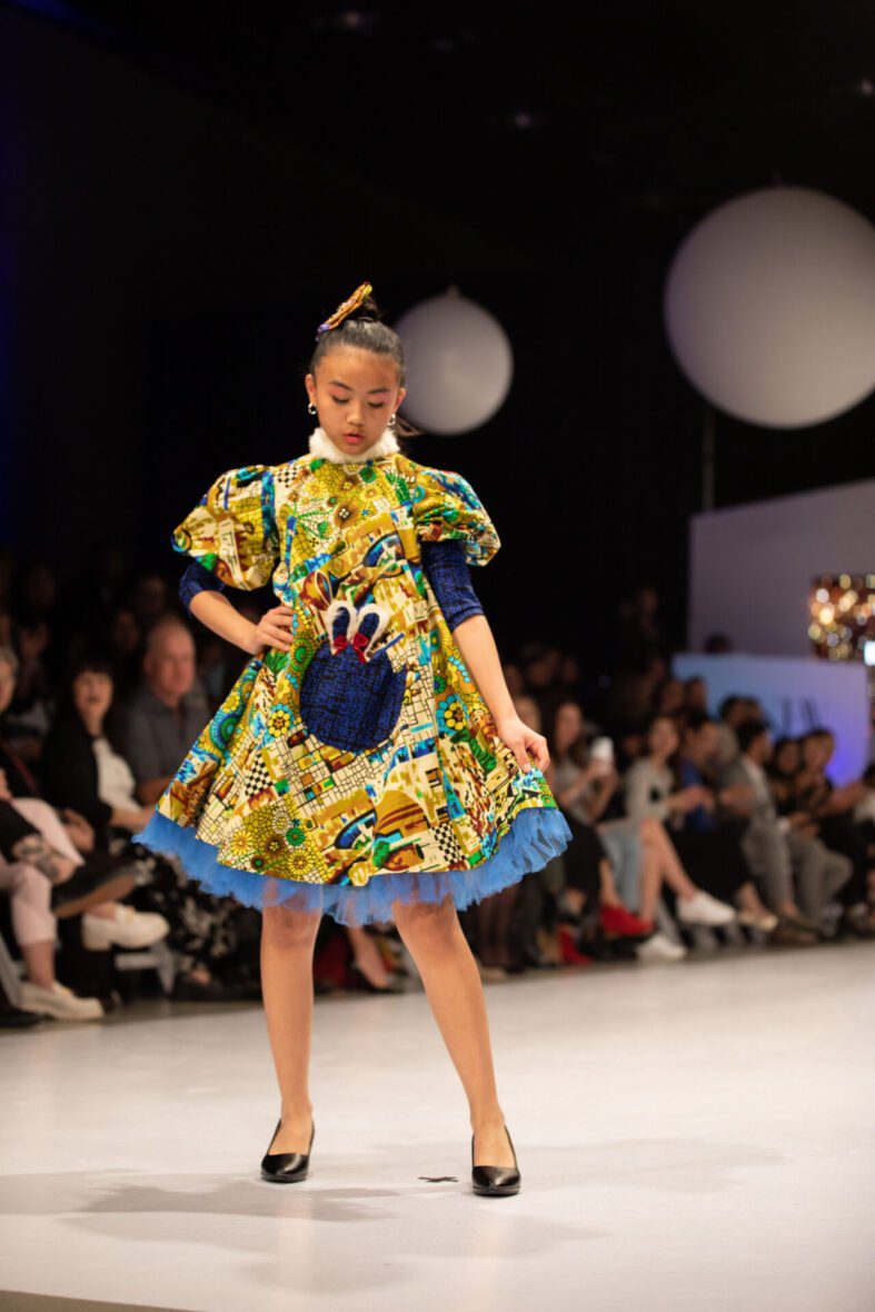 Flare cut puff long sleeves detachable bunny and detachable fur neck Ankara dress for girls