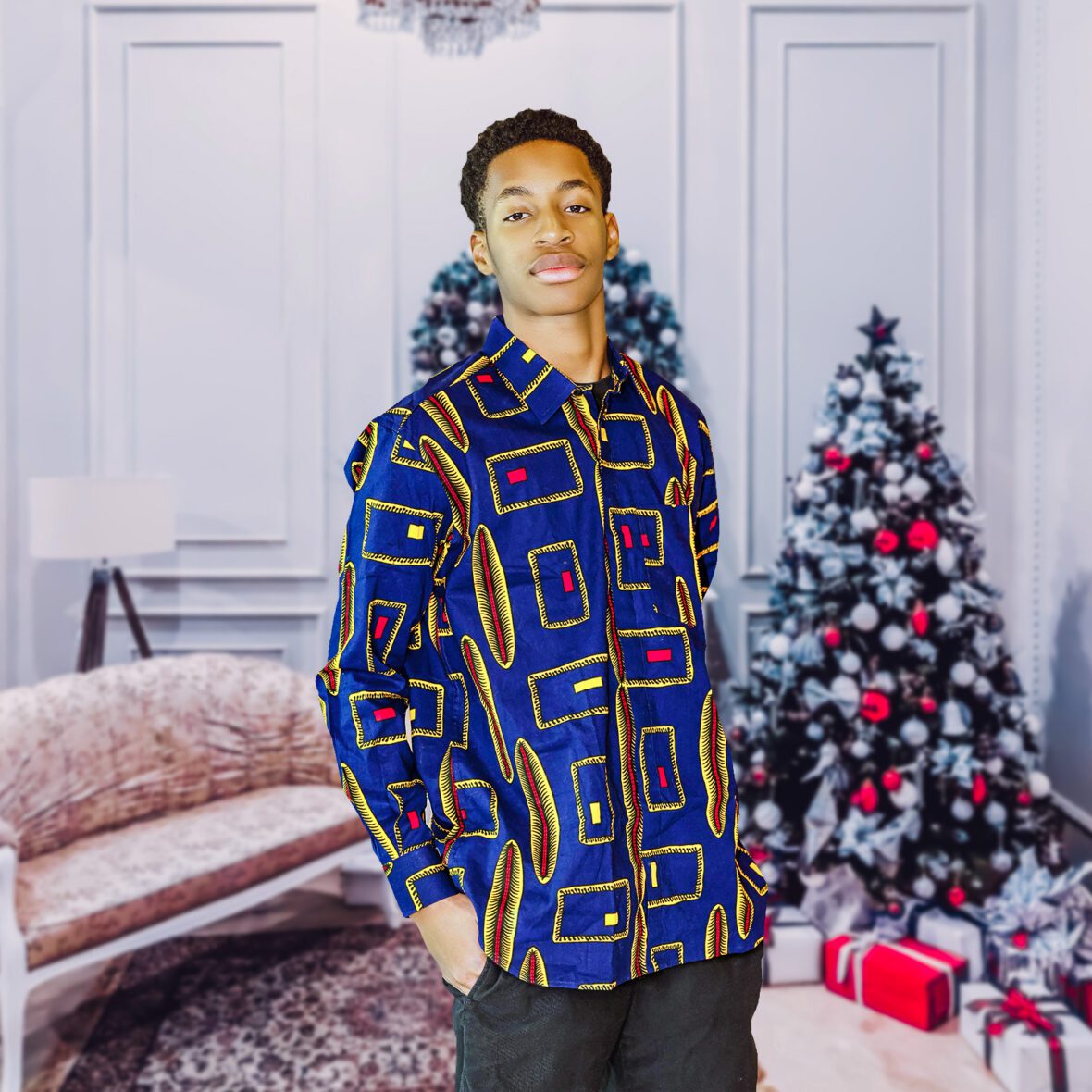 Boys Matching Family African Ankara Hidden Button Shirt